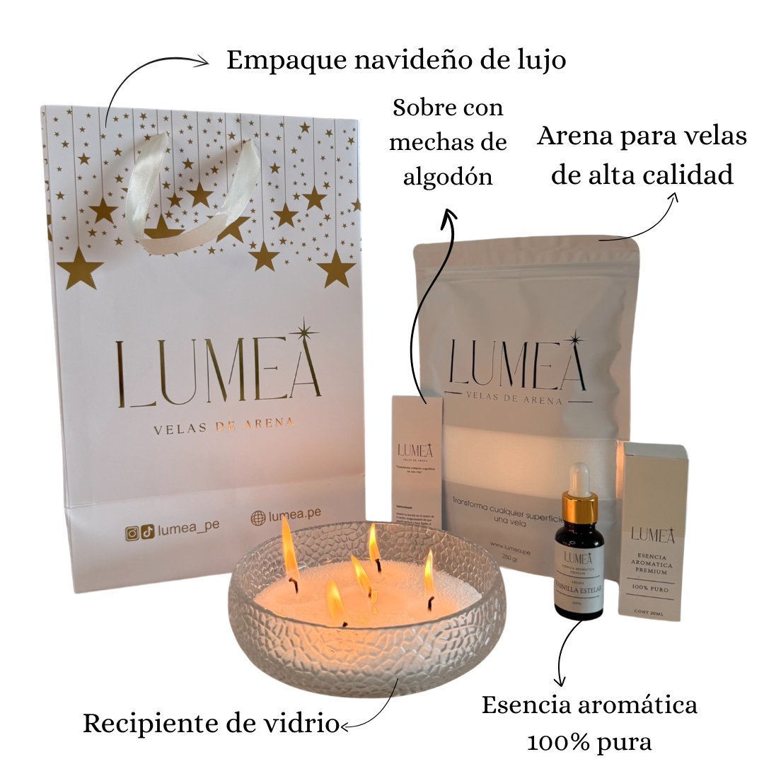 Pack Holiday Glass: Velas de arena + Esencia Aromática + Mechas + Bowl 🎁