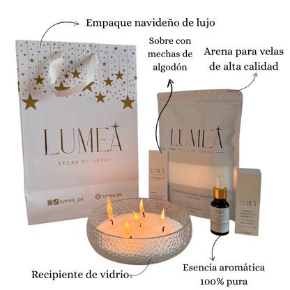 Pack Holiday Glass: Velas de arena + Esencia Aromática + Mechas + Bowl 🎁