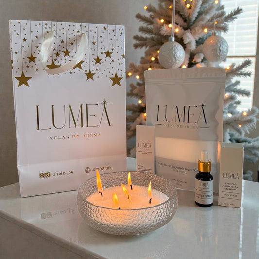 Pack Holiday Glass: Velas de arena + Esencia Aromática + Mechas + Bowl 🎁