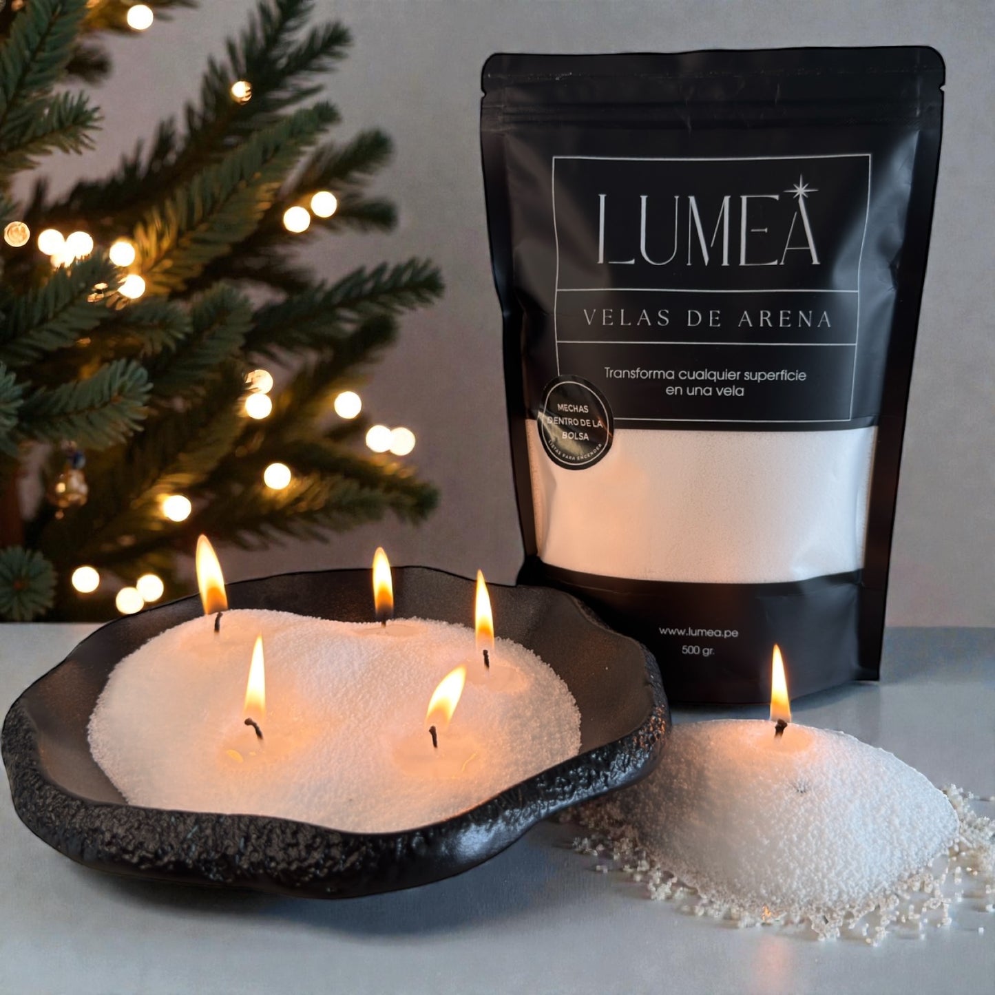 Pack Holiday Lumen 500gr: Velas de arena + Mechas + Bowl 🎁
